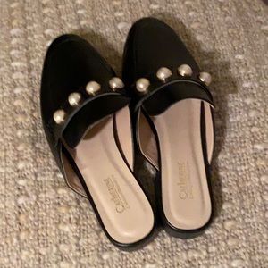 Catherine Malandrino black slides with pearls